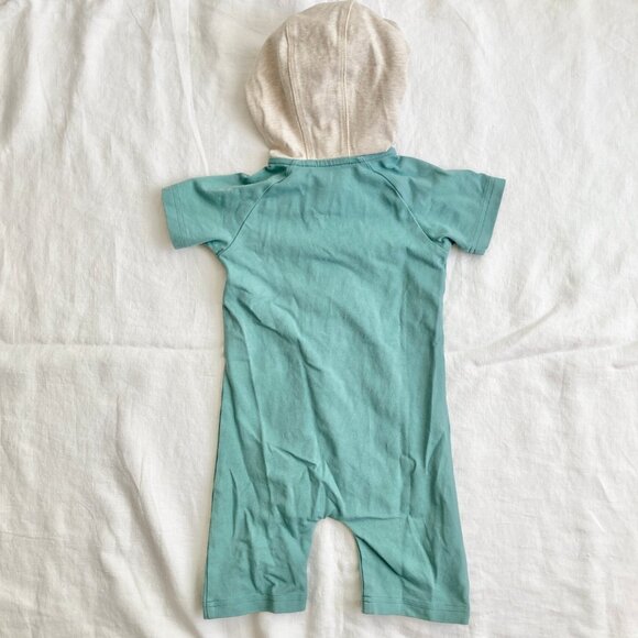 💙2/$25 Peekaboo Beans 12-18 Months Baby Toddler Hooded Zip Romper Seafoam Blue - Picture 3 of 4